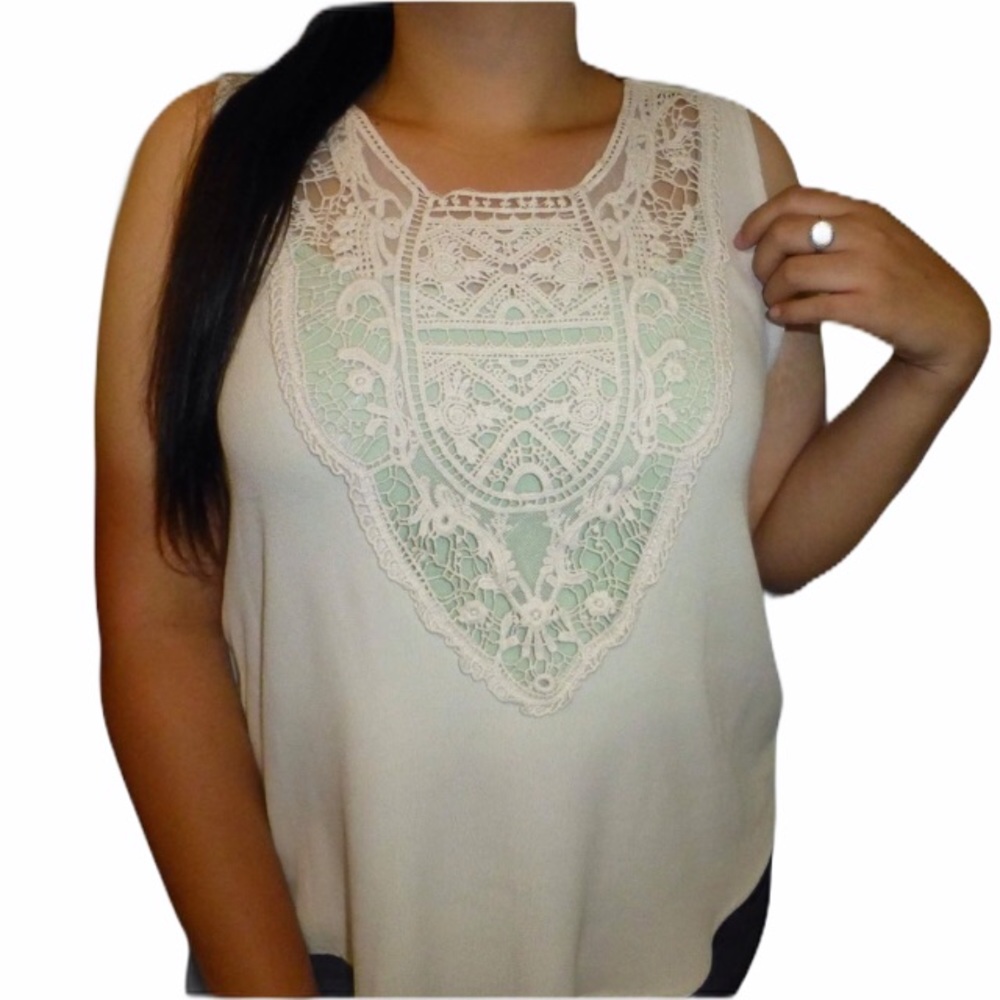 Forever 21 Sheer Cut Out Crochet Tank Top Medium